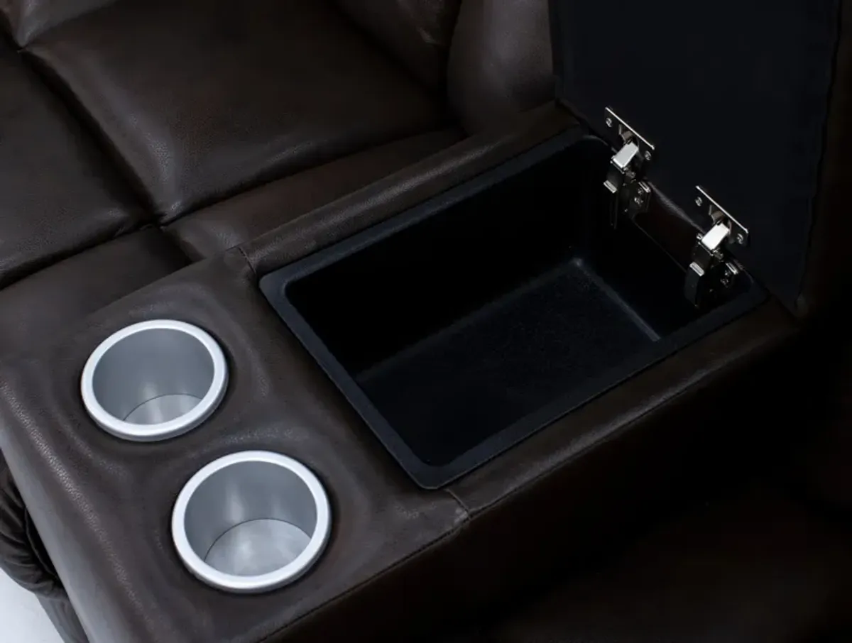 Titan Leather Oversized Power Reclining Console Loveseat With Cooling Cupholders