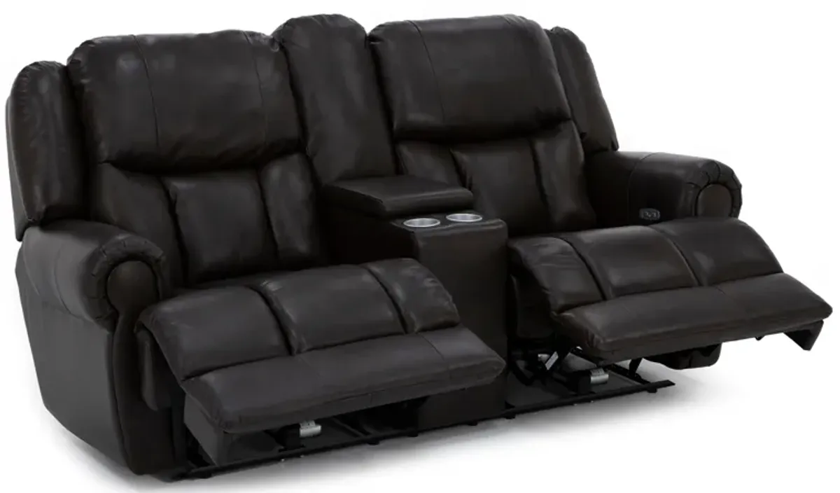 Titan Leather Oversized Power Reclining Console Loveseat With Cooling Cupholders