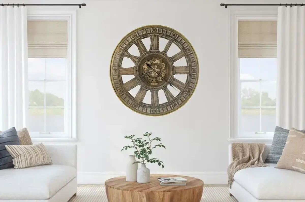Howard Miller Antique Brown Metal Gears Wall Clock 46" Round