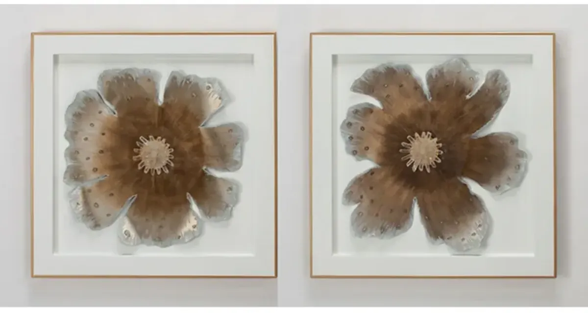 Set of 2 White and Gold Metal Flower Framed Wall Decor 28"W x 28"H