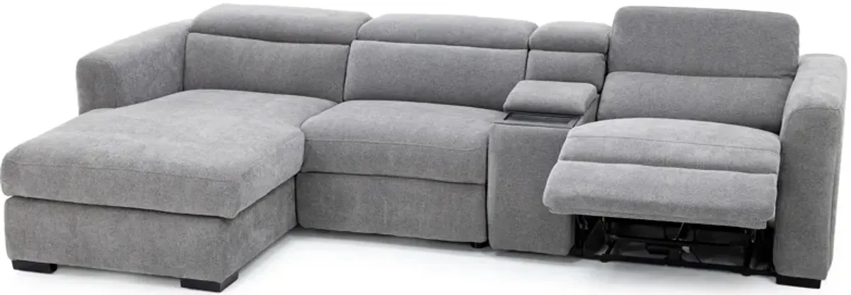 Surround 4-Pc. Fully Loaded Reclining Chaise Sofa With Bluetooth Speakers In Trento/Dove In Left-Fac