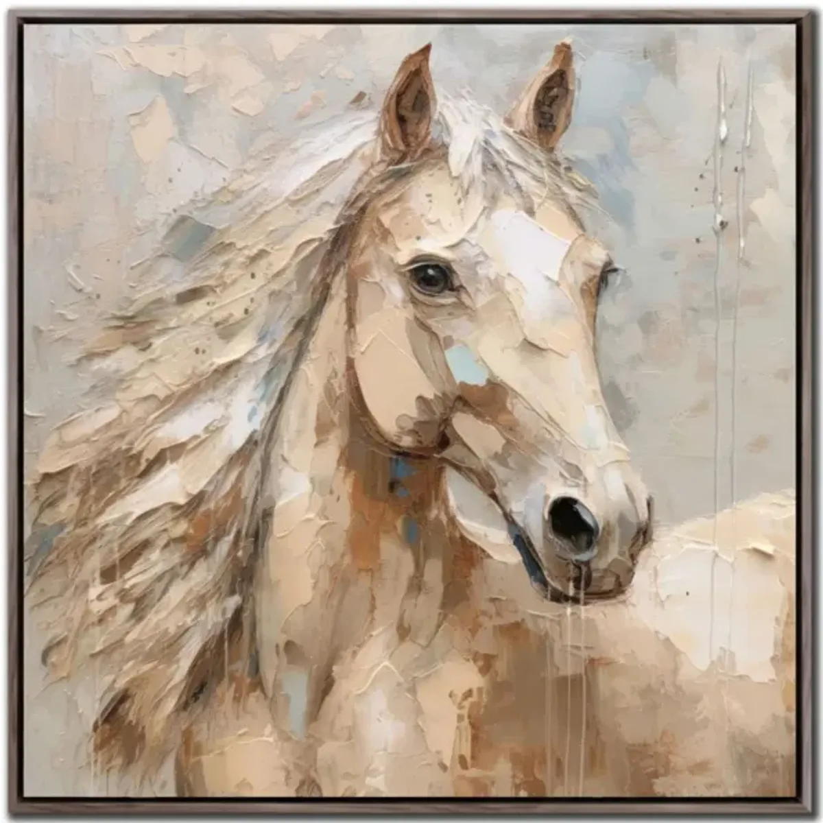 Cream Horse Hand Embellished Framed Canvas 32"W x 32"H