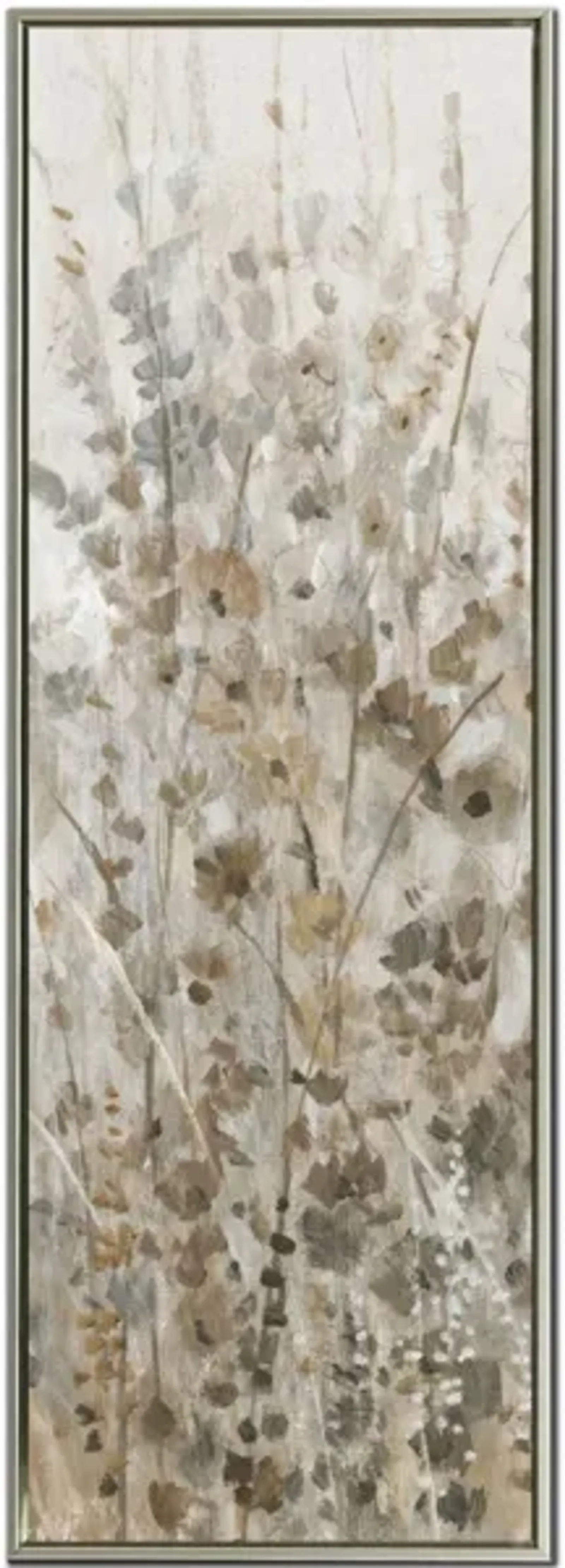 Silver and Champagne Flowers I Hand Embellished Framed Canvas 16"W x 48"H Each