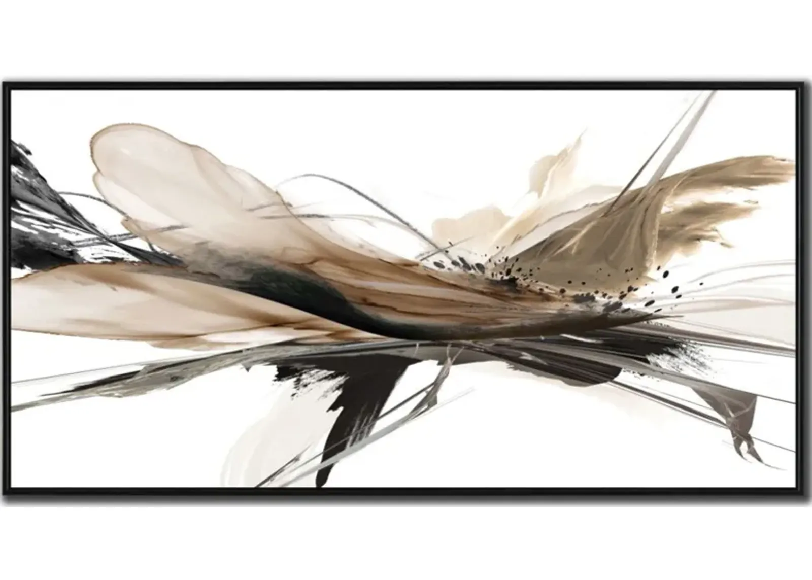 Black and Brown Abstract Hand Embellished Framed Canvas 56"W x 28"H