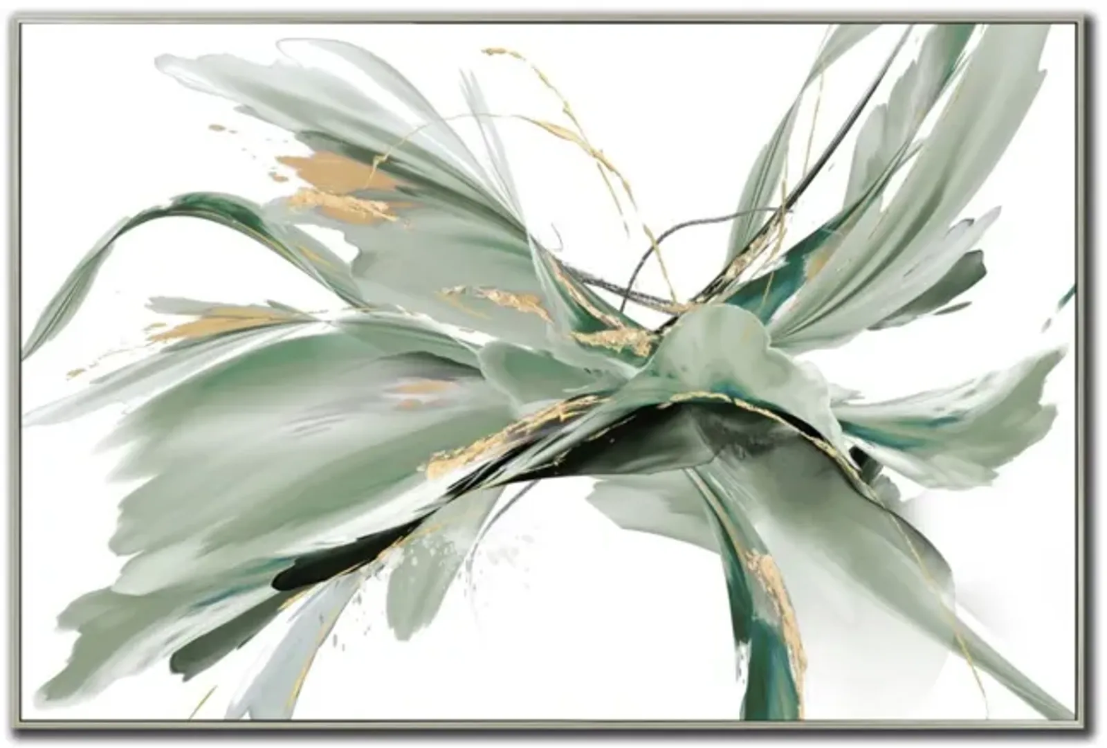 Green and Gold Abstract Hand Embellished Framed Canvas 48"W x 32"H