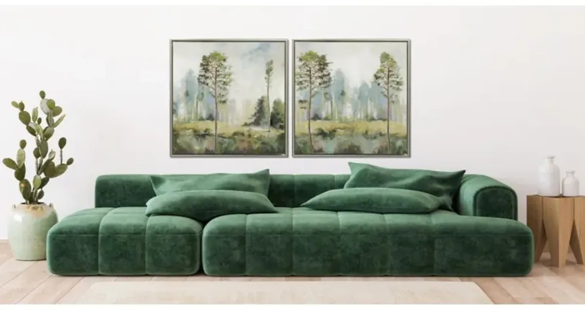 Green Trees I Hand Embellished Framed Canvas 30"W x 30"H Each