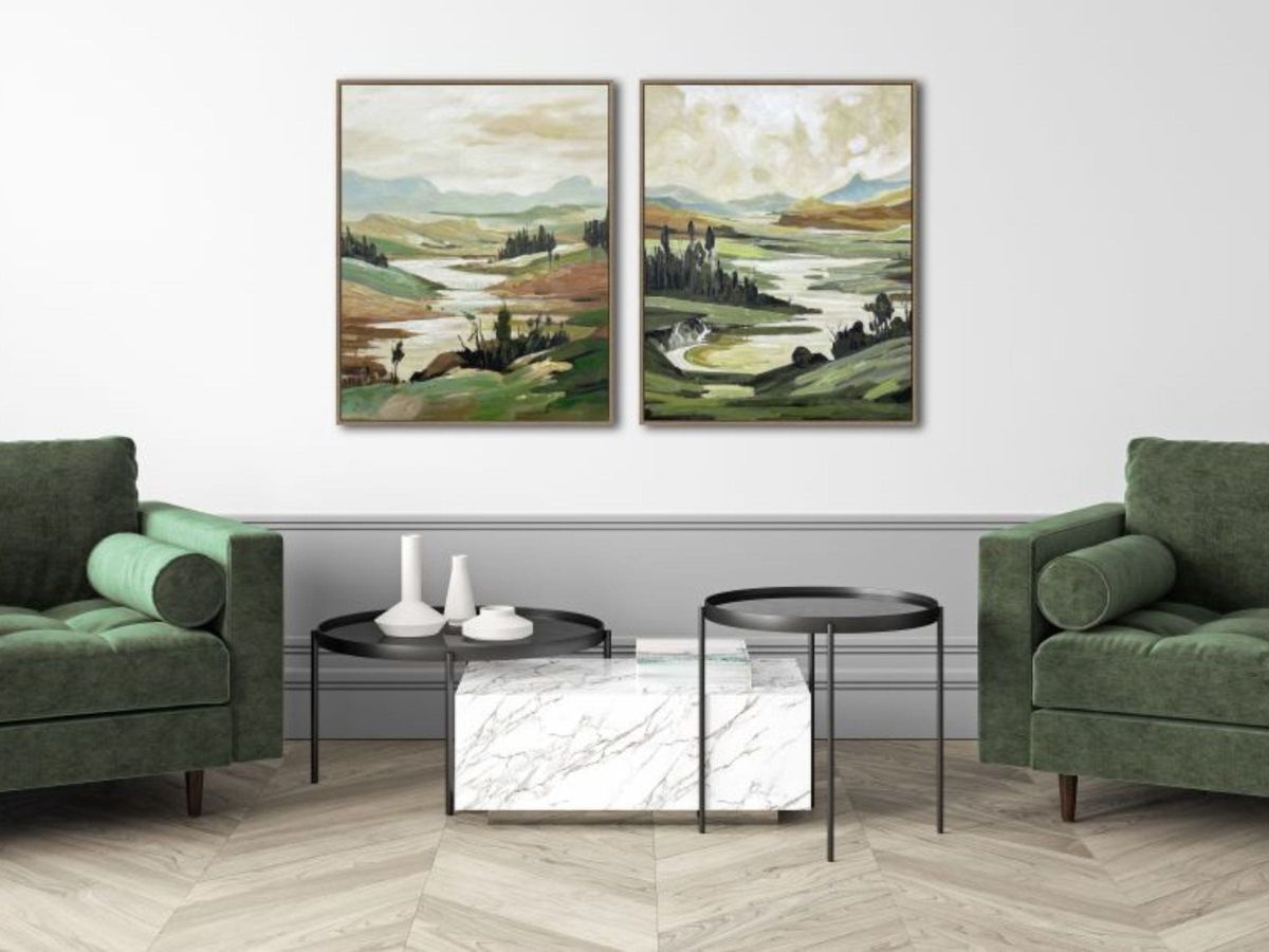 Hills I Hand Embellished Framed Canvas 30"W x 24"H Each