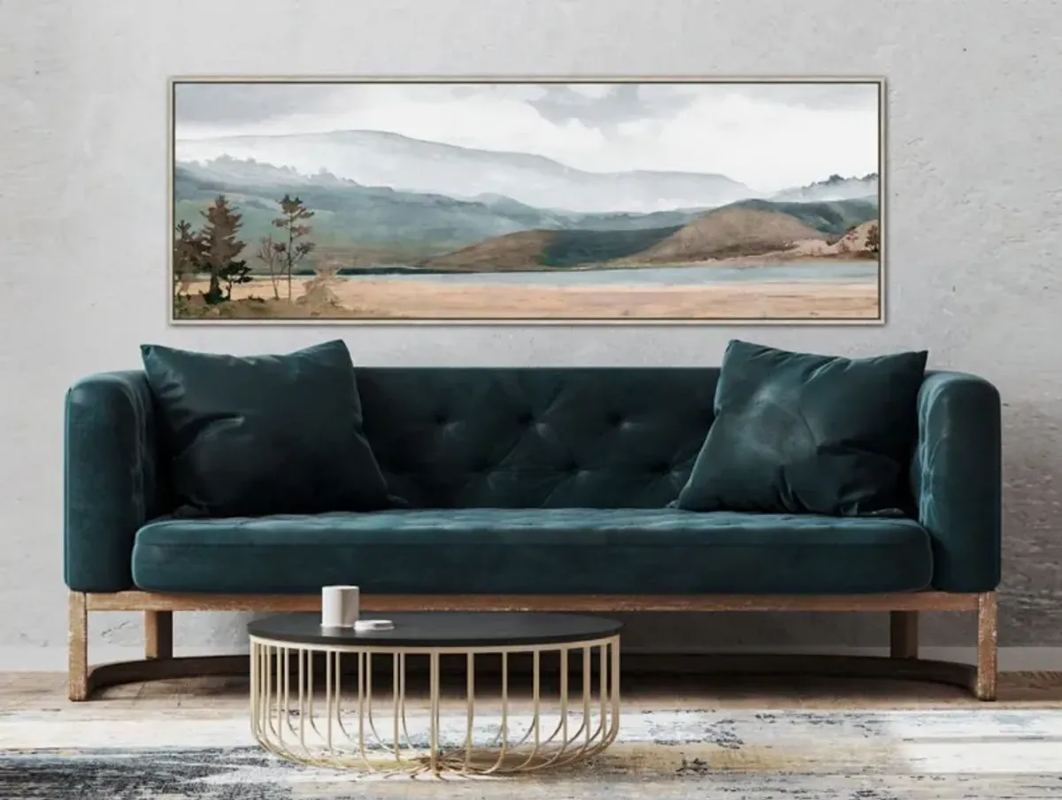 Hillside Lake Hand Embellished Framed Canvas 60"W x 20"H