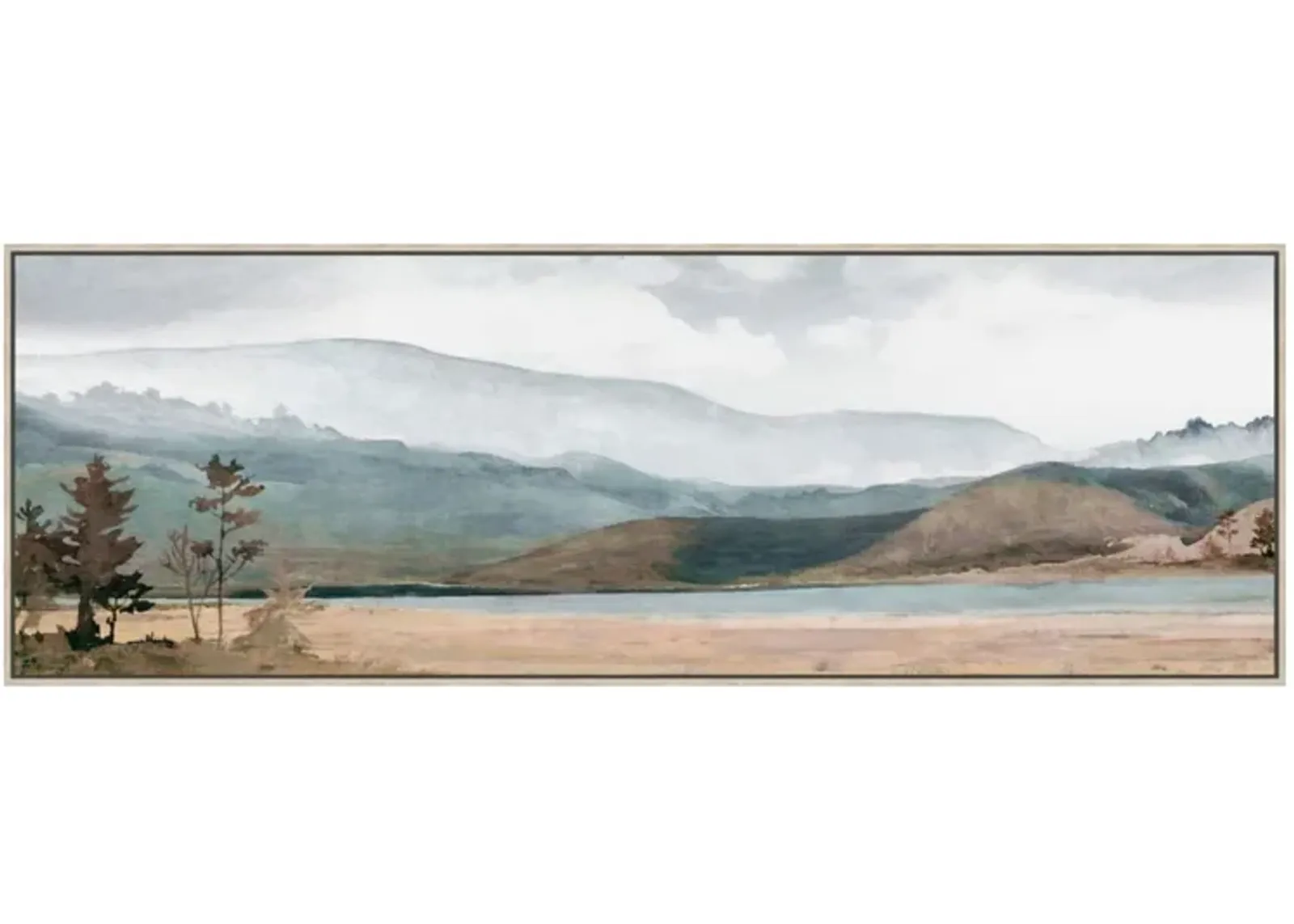 Hillside Lake Hand Embellished Framed Canvas 60"W x 20"H