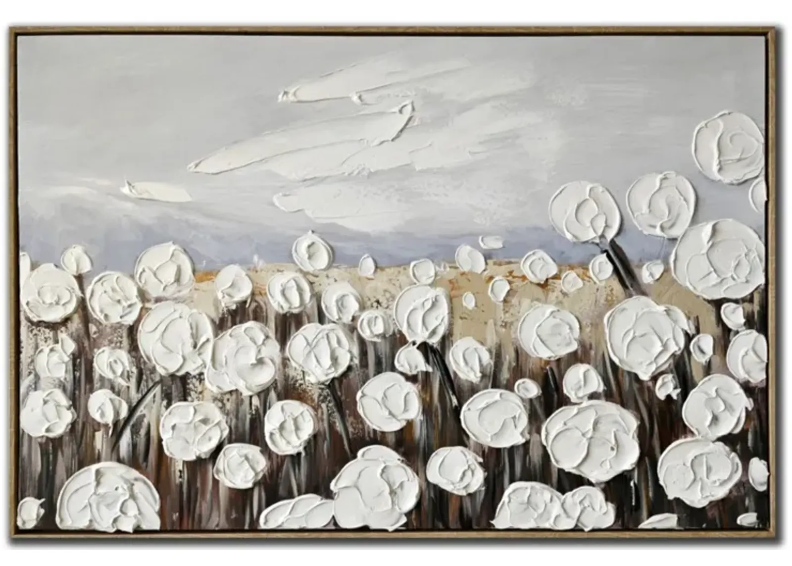 Cotton Field Framed Canvas Oil Painting 36"W x 24"H