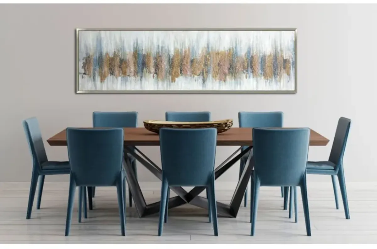 Blue, Gold, and Blush Abstract Hand Embellished Framed Canvas 71"W x 20"H