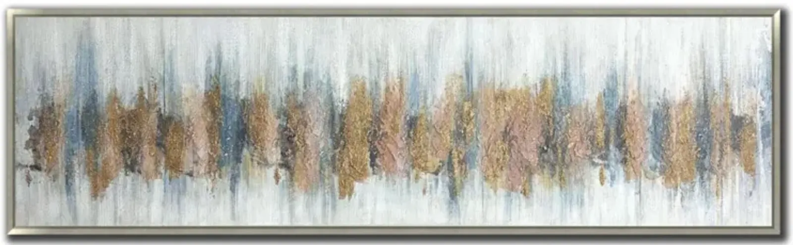 Blue, Gold, and Blush Abstract Hand Embellished Framed Canvas 71"W x 20"H