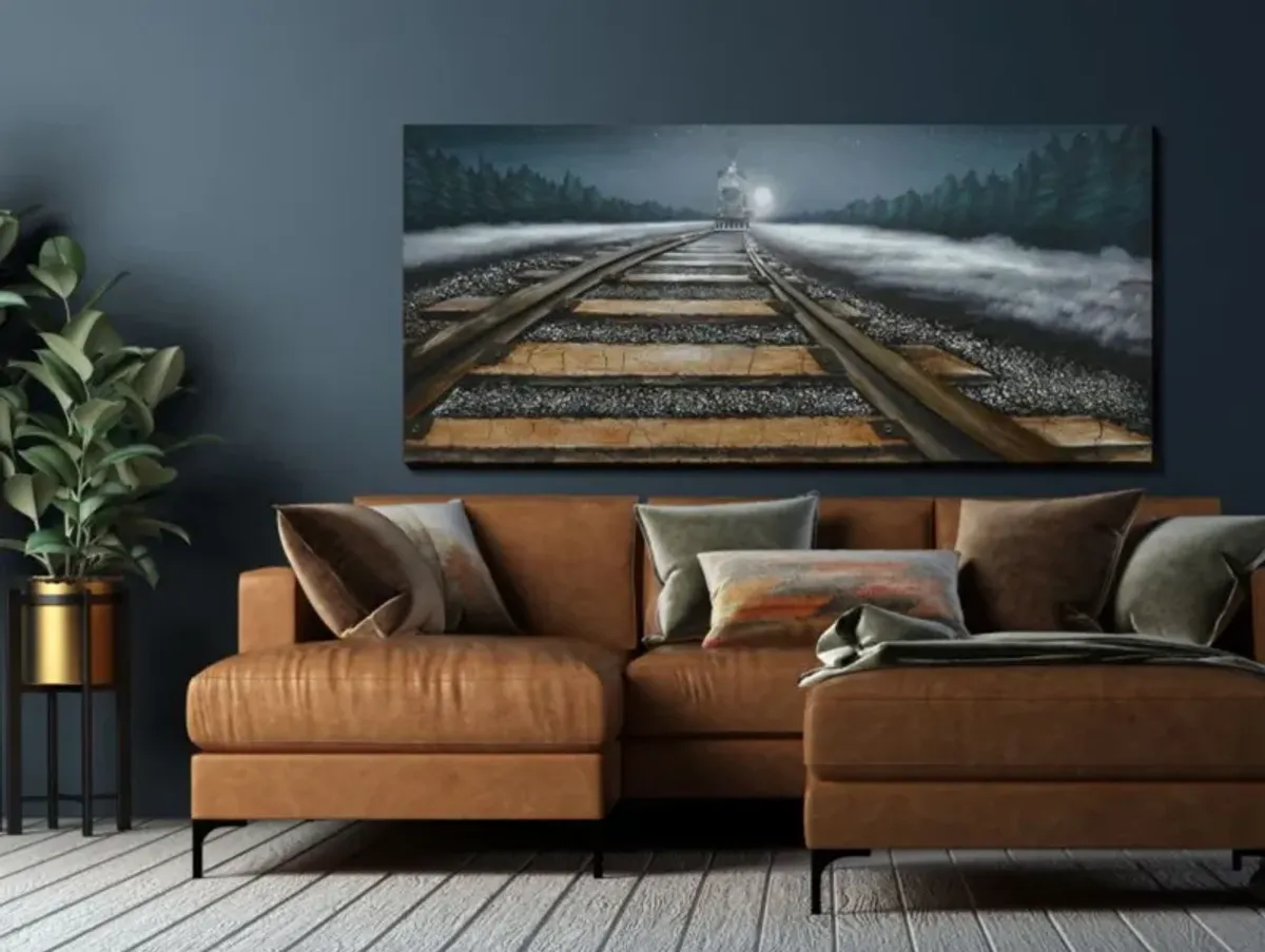 Night Train Metal and Stone Embellished Canvas 71"W x 32"H