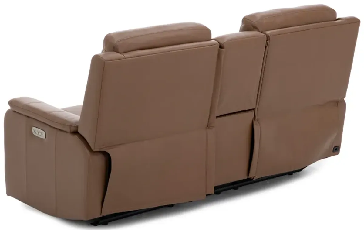 Elizabeth Power Headrest Zero Gravity Reclining Console Loveseat in Saddle