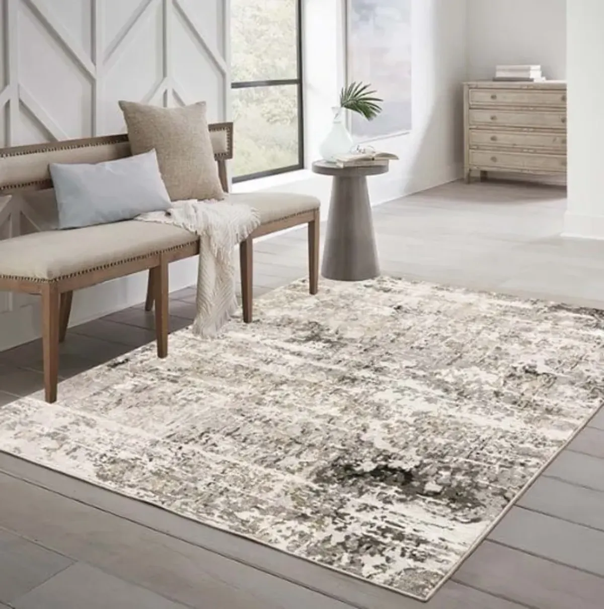 Nebulous Ivory/Charcoal Abstract Area Rug 7'10"W x 10'10"L