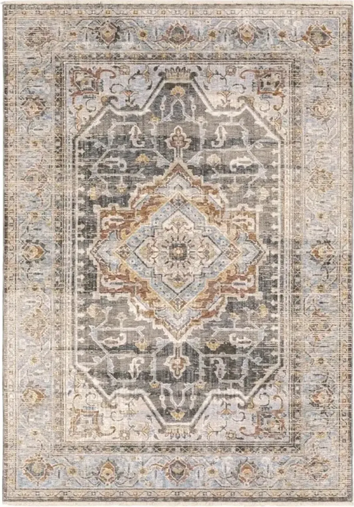 Maharaja Grey/Blue/Rust Medallion Area Rug 5'3"W x 7'6"L