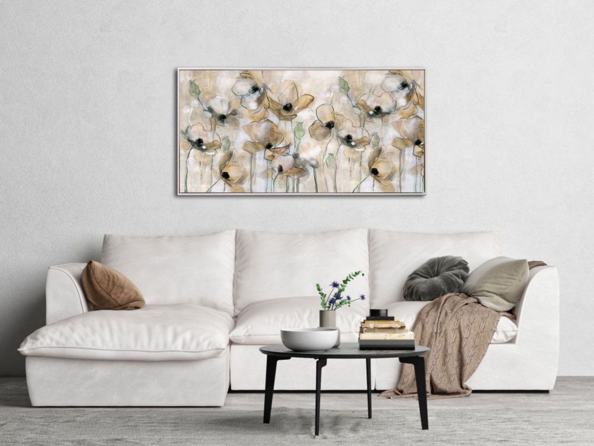 Neutral Poppies Hand Embellished Framed Canvas 40"W x 20"H