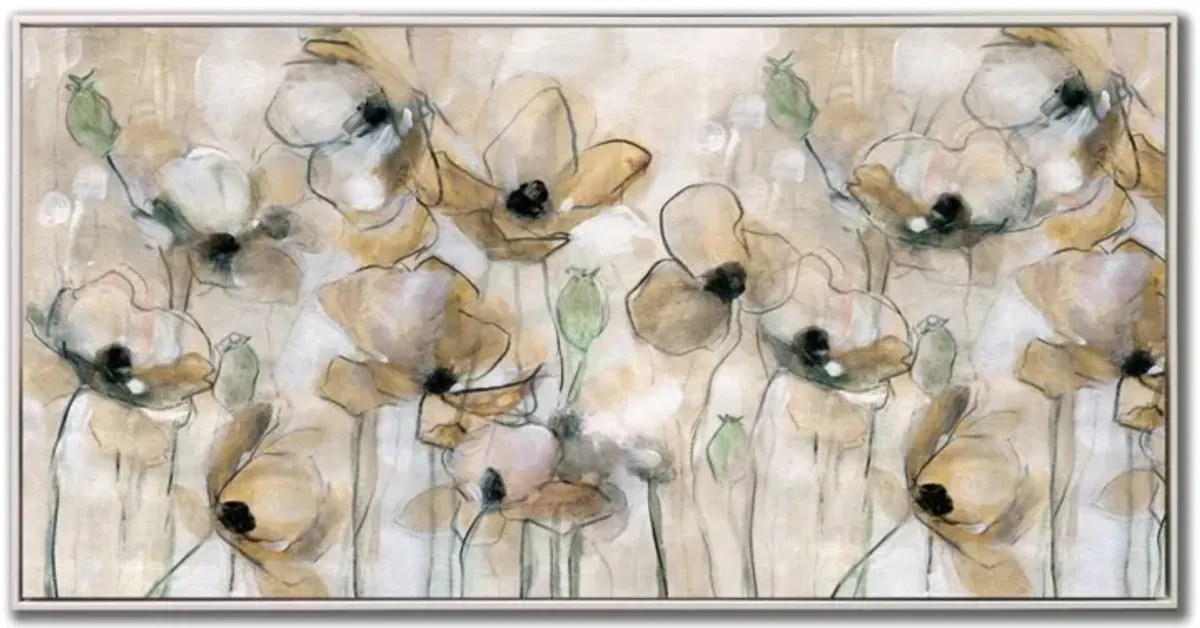 Neutral Poppies Hand Embellished Framed Canvas 40"W x 20"H