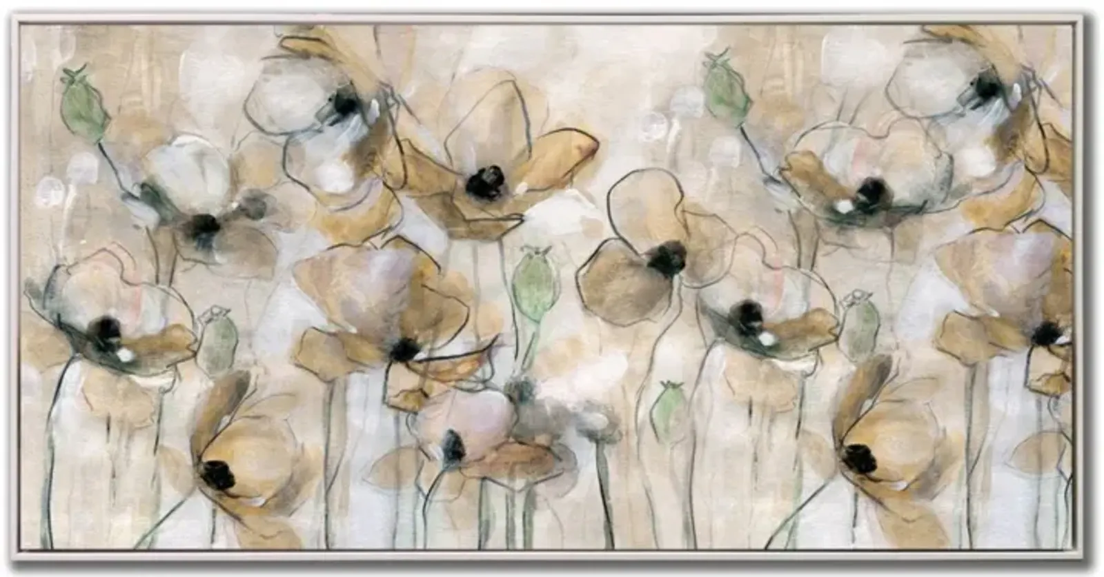 Neutral Poppies Hand Embellished Framed Canvas 40"W x 20"H