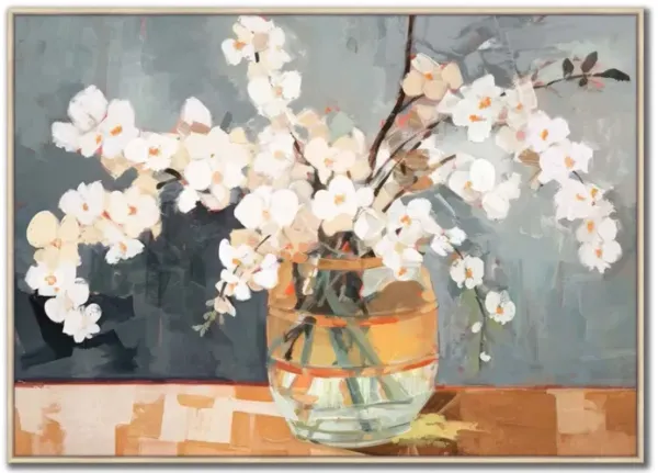 Blooming Vase Textured Framed Painting 55"W x 40"H