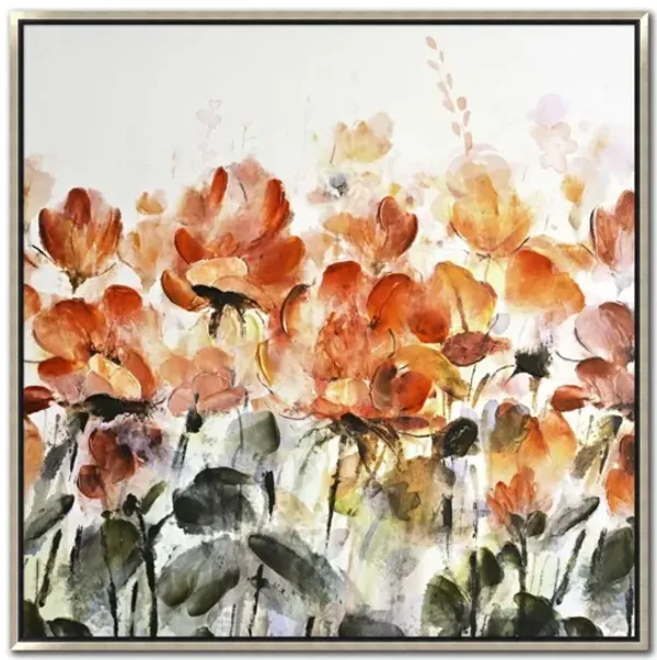 Fiery Flowers Hand Embellished Framed Canvas 36"W x 36"H