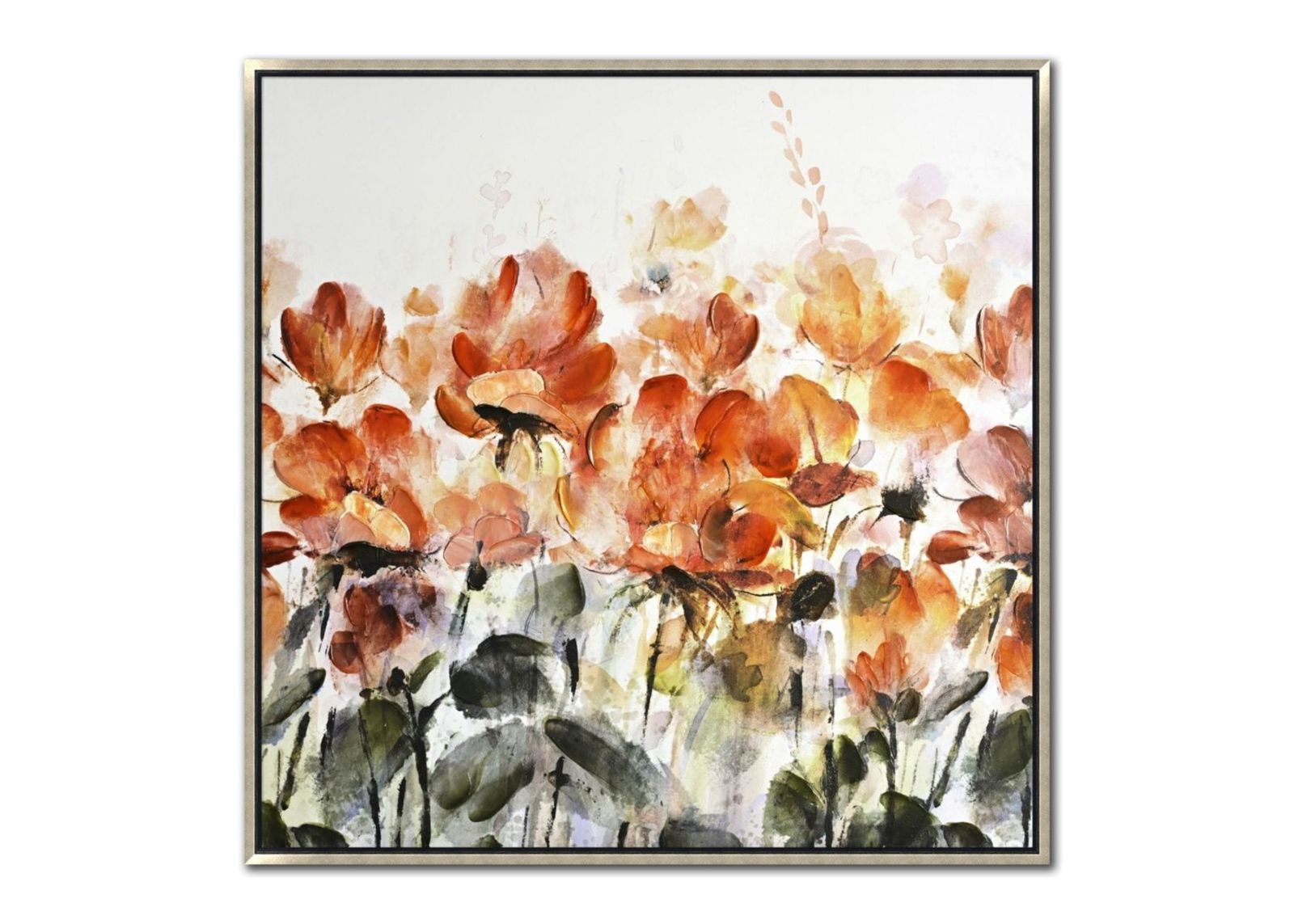 Fiery Flowers Hand Embellished Framed Canvas 36"W x 36"H