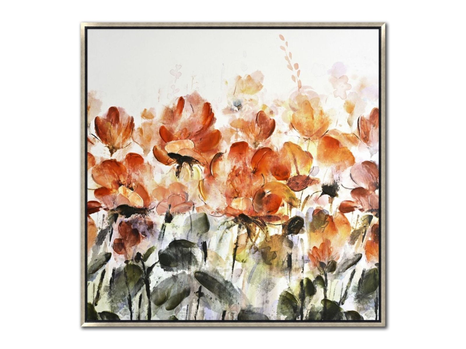 Fiery Flowers Hand Embellished Framed Canvas 36"W x 36"H