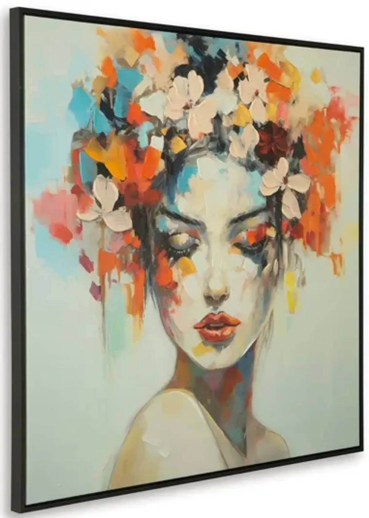 Vibrant Woman Hand Embellished Framed Canvas 48"W x 48"H