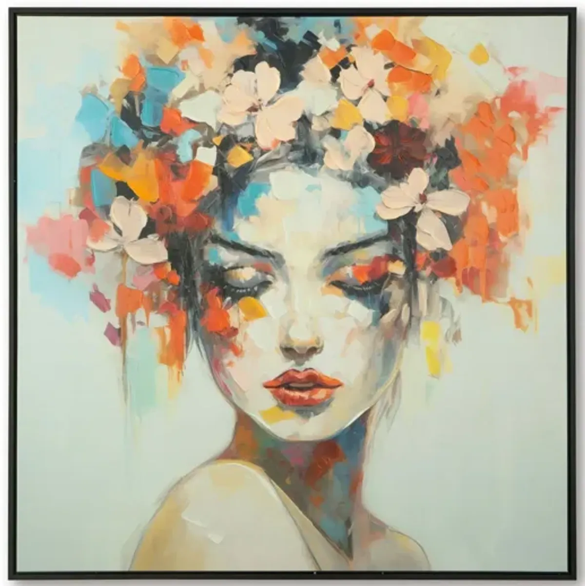Vibrant Woman Hand Embellished Framed Canvas 48"W x 48"H