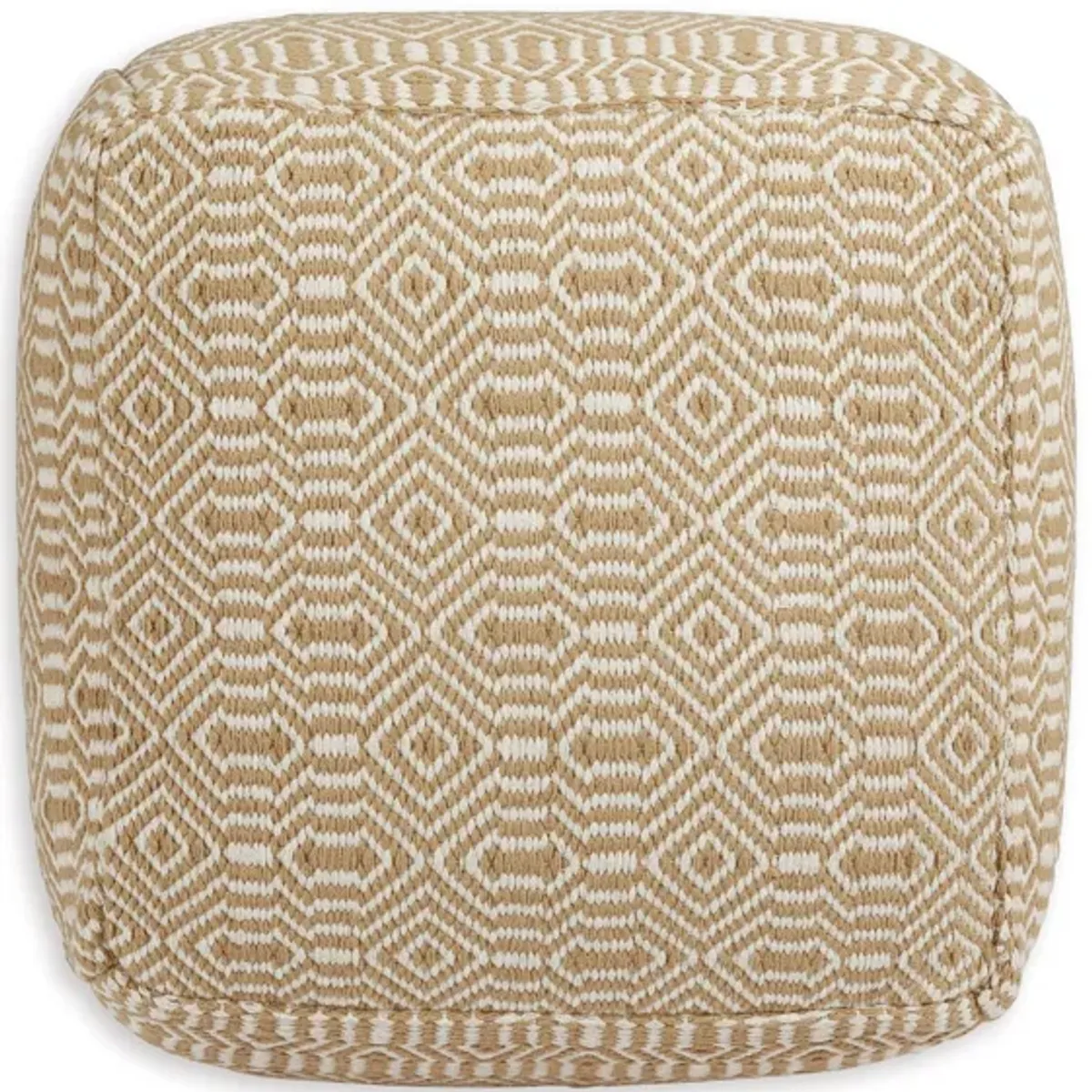 Tan and Ivory Geo Pouf 22.25"W x 14.5"H