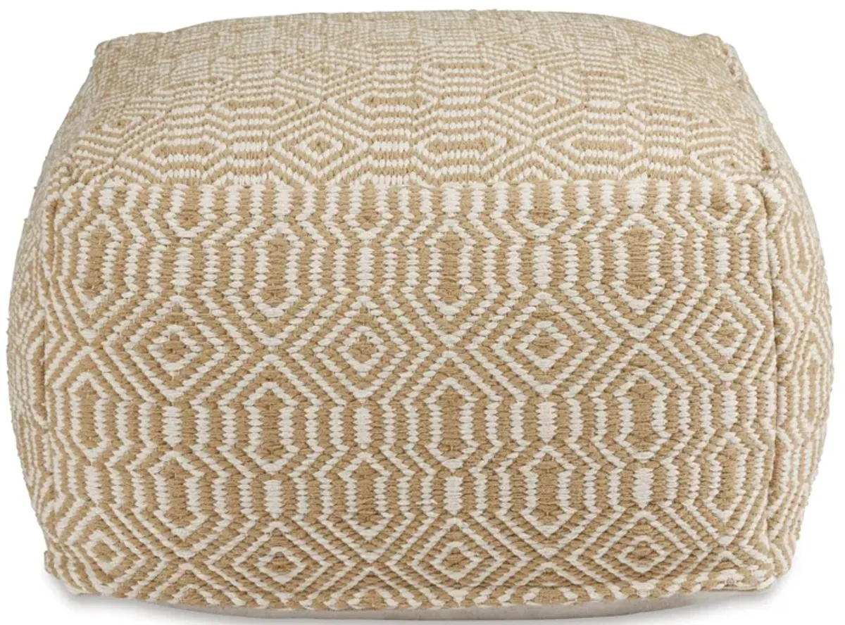 Tan and Ivory Geo Pouf 22.25"W x 14.5"H