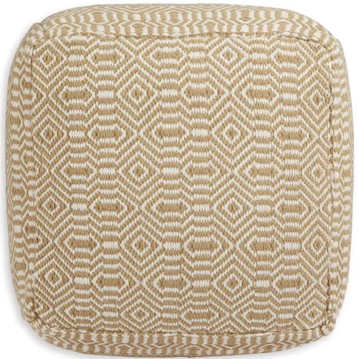 Tan and Ivory Geo Pouf 22.25"W x 14.5"H