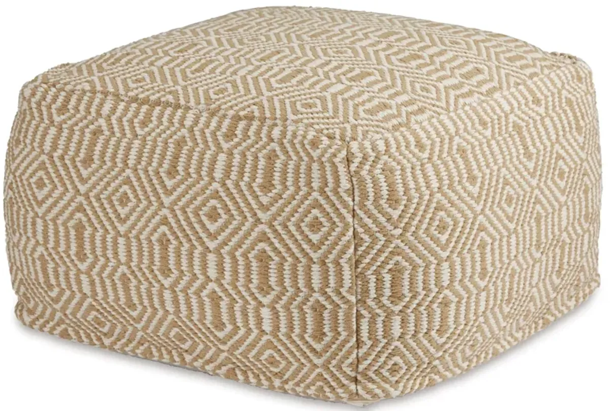 Tan and Ivory Geo Pouf 22.25"W x 14.5"H