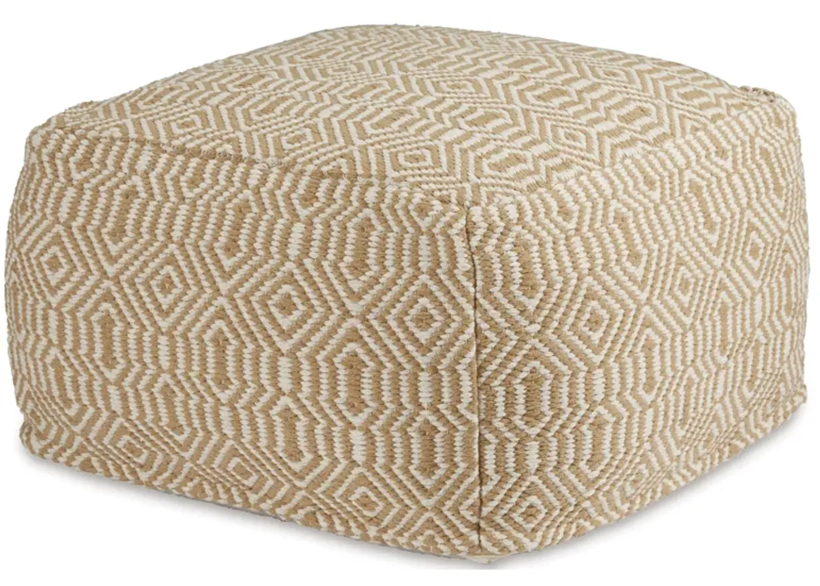 Tan and Ivory Geo Pouf 22.25"W x 14.5"H