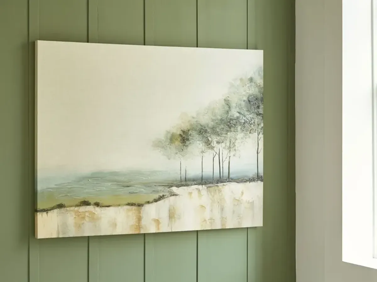 Tranquil Green Trees Hand Embellished Framed Canvas 48"W x 36"H