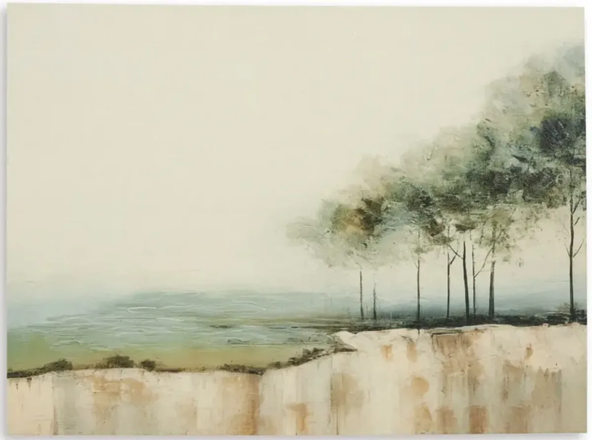 Tranquil Green Trees Hand Embellished Framed Canvas 48"W x 36"H