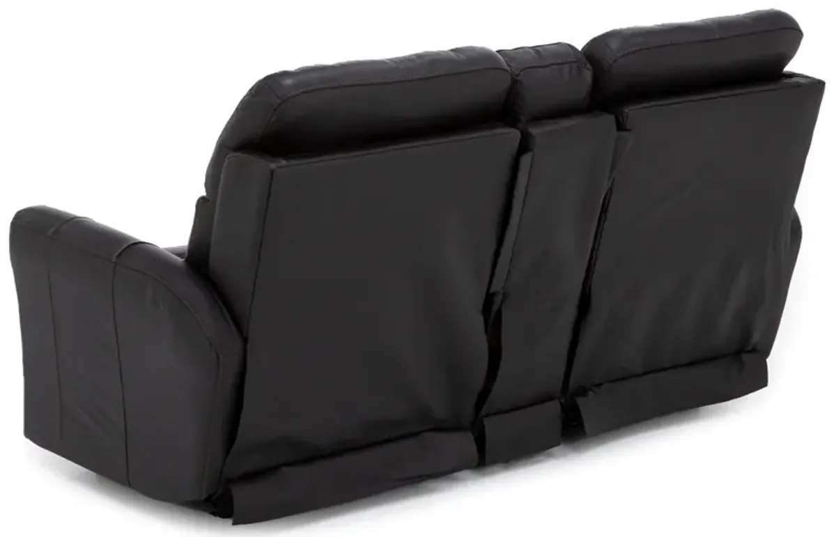 Freida Leather Power Headrest Zero Gravity Reclining Console Loveseat in Coffee