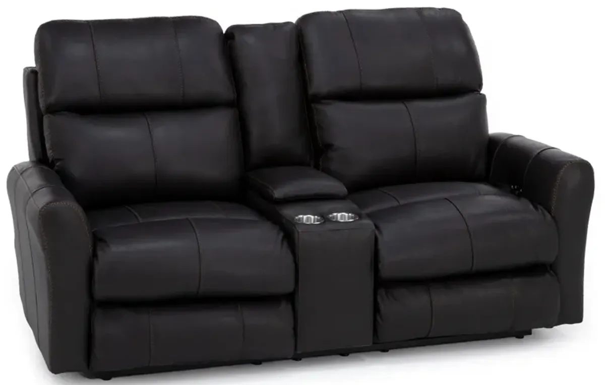 Freida Leather Power Headrest Zero Gravity Reclining Console Loveseat in Coffee