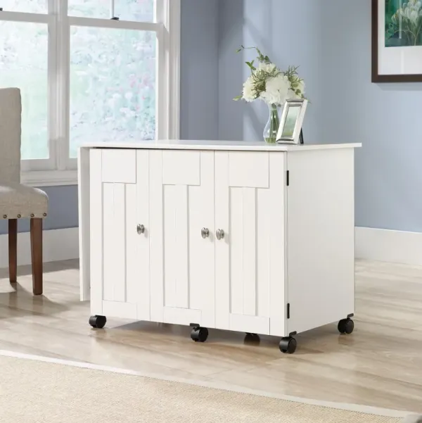 Soft White Drop-Leaf Cart