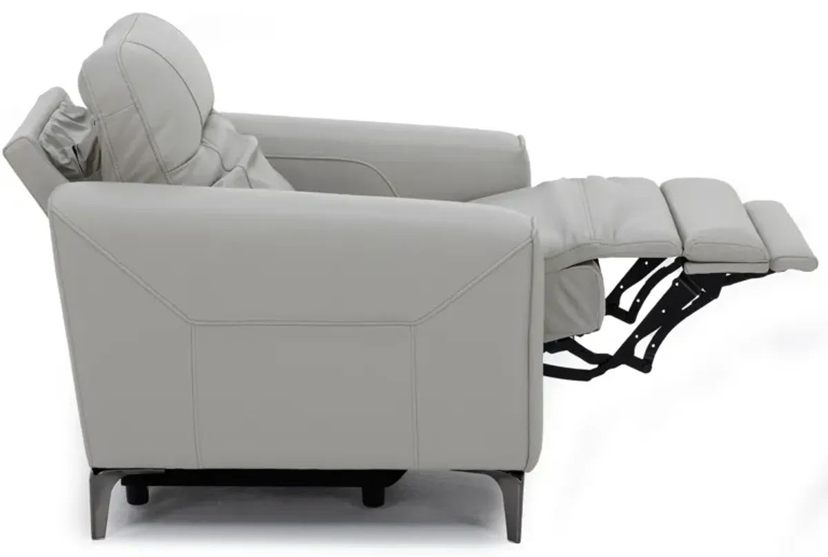 Drew & Jonathan Home Parkside Heights Leather Power Headrest Recliner in Gray