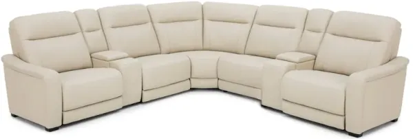 Drew & Jonathan Home Newport 7-Pc. Leather Power Headrest Reclining Modular In Newport Almond