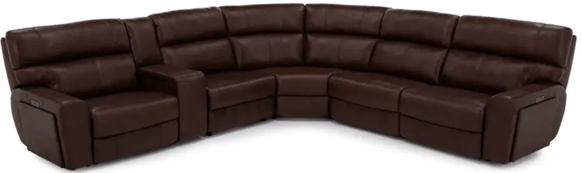 Teller 6-Pc. Leather Fully Loaded Zero Gravity Reclining Modular In Wood With 3 Reclining Seats