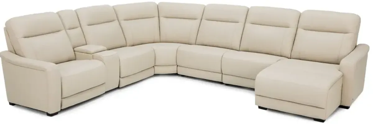 Drew & Jonathan Home Newport 7-Pc. Leather Power Headrest Reclining Modular In Newport Almond In Rig