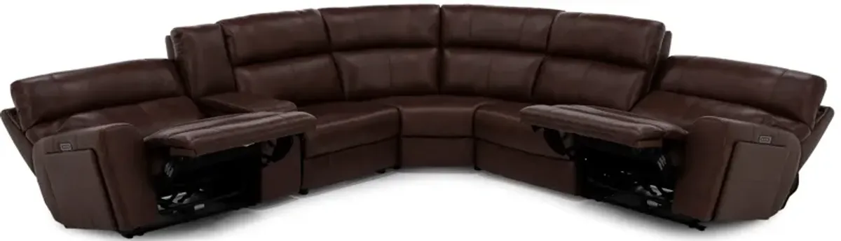Teller 6-Pc. Leather Fully Loaded Zero Gravity Reclining Modular In Wood With 2 Reclining Seats
