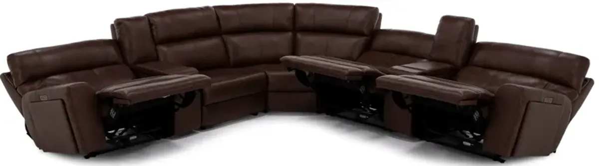 Teller 7-Pc. Leather Fully Loaded Zero Gravity Reclining Modular in Wood