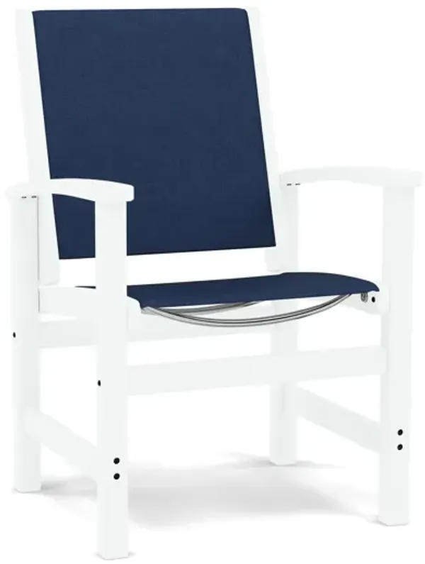 Coastal Dining Chair in White with Navy Sling