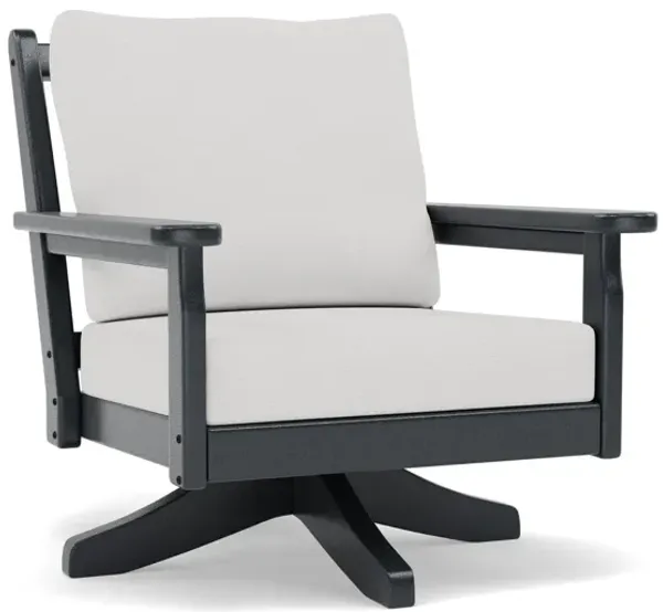 Chippendale Swivel Chair in Black with Natural Linen Cushion