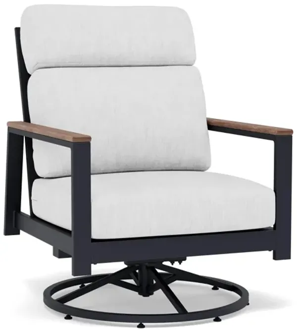 Hixon High Back Swivel Rocker in Dark Gray Antique Mahogany Canvas Granite Cushion