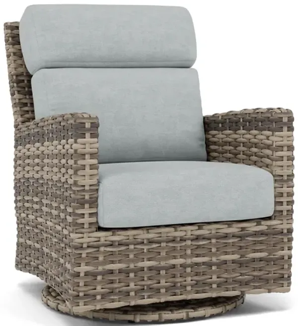 Grand Stafford Swivel Glider in Husk with Play Sage Cushion