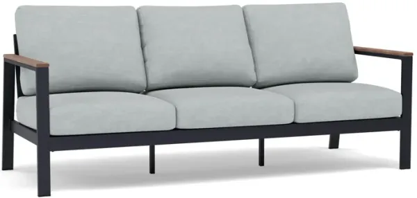 Hixon Sofa in Dark Gray Antique Mahogany Arm Play Sage Cushion
